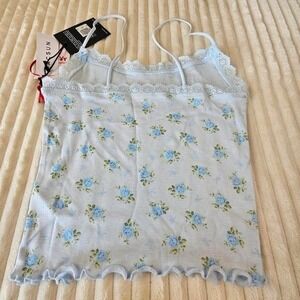 Playboy Women's Tank Top XS‎ Blue Floral Pacsun